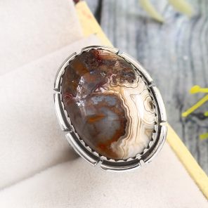 Crazy Lace Agate Size US 6 925 Sterling Silver Ring (REXT40-177)