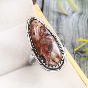 Crazy Lace Agate Size US 7 925 Sterling Silver Ring (REXT40-174)