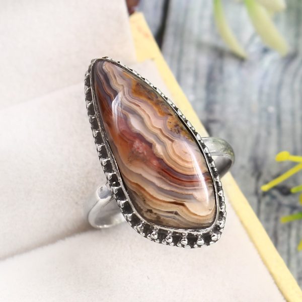 Crazy Lace Agate Size US 11 925 Sterling Silver Ring (REXT40-165)