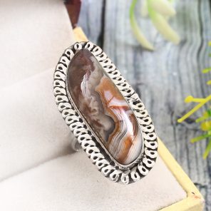 Crazy Lace Agate Size US 6 925 Sterling Silver Ring (REXT40-142)