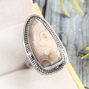 Crazy Lace Agate Size US 8 925 Sterling Silver Ring (REXT40-153)