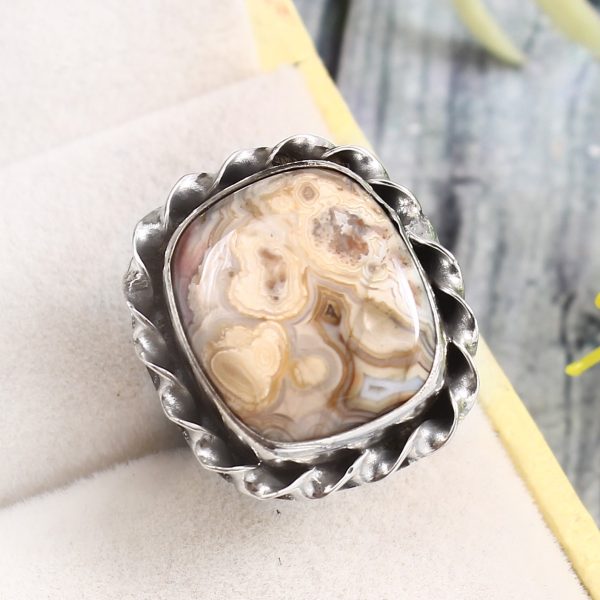 Crazy Lace Agate Size US 5 925 Sterling Silver Ring (REXT40-138)