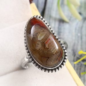 Crazy Lace Agate Size US 10 925 Sterling Silver Ring (REXT40-159)