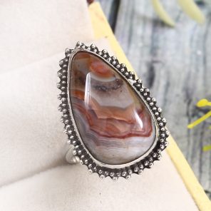 Crazy Lace Agate Size US 8 925 Sterling Silver Ring (REXT40-154)