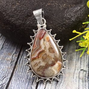Crazy Lace Agate 1.25" 925 Sterling Silver Pendant (REXT40-211)