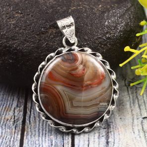 Crazy Lace Agate 1.25" 925 Sterling Silver Pendant (REXT40-213)