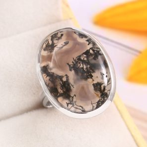 Moss Agate Size US 10 925 Sterling Silver Ring (REXT72-189)