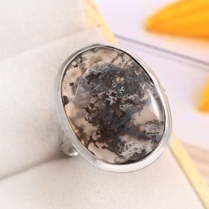 Moss Agate Size US 9 925 Sterling Silver Ring (REXT72-194)