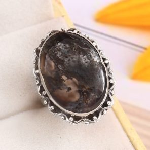 Moss Agate Size US 6 925 Sterling Silver Ring (REXT72-133)