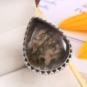 Moss Agate Size US 10 925 Sterling Silver Ring (REXT72-164)