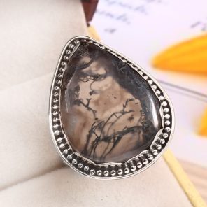 Moss Agate Size US 12 925 Sterling Silver Ring (REXT72-173)