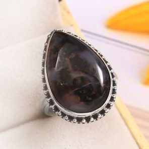 Moss Agate Size US 9 925 Sterling Silver Ring (REXT72-154)