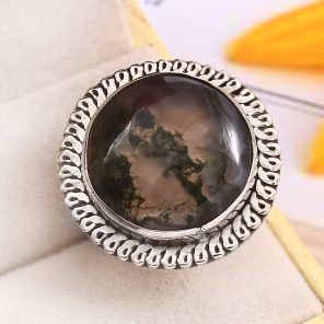 Moss Agate Size US 8 925 Sterling Silver Ring (REXT72-149)