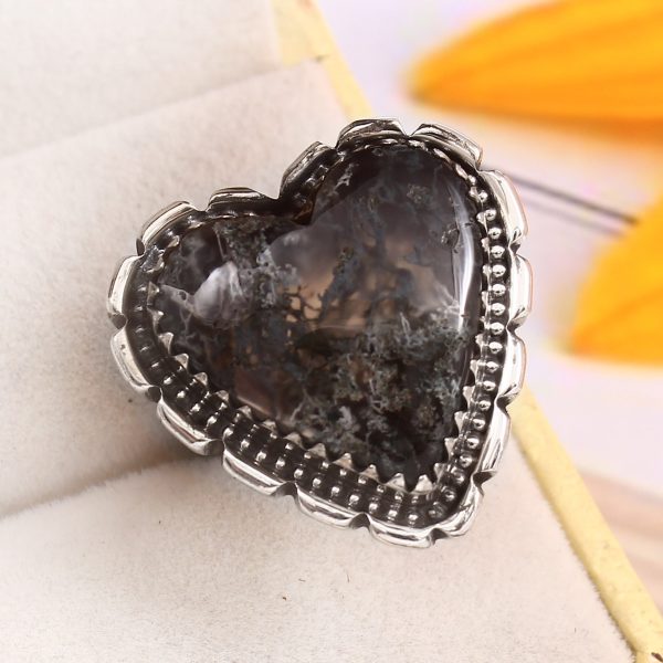 Moss Agate Size US 7 925 Sterling Silver Ring (REXT72-112)