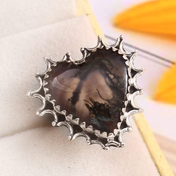 Moss Agate Size US 5 925 Sterling Silver Ring (REXT72-124)