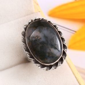 Moss Agate Size US 7 925 Sterling Silver Ring (REXT72-142)