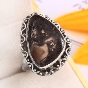 Moss Agate Size US 12 925 Sterling Silver Ring (REXT72-174)