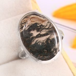 Moss Agate Size US 12 925 Sterling Silver Ring (REXT72-180)