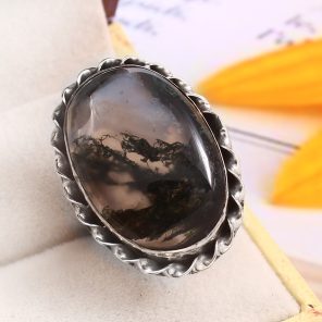 Moss Agate Size US 7 925 Sterling Silver Ring (REXT72-143)