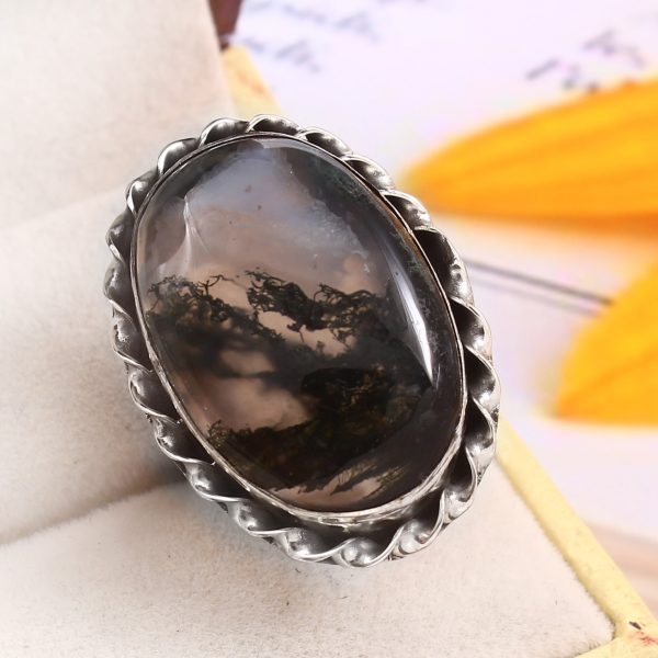 Moss Agate Size US 7 925 Sterling Silver Ring (REXT72-143)