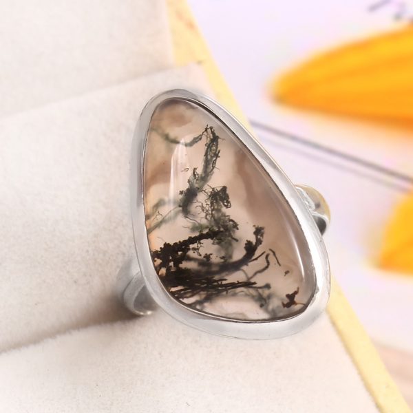 Moss Agate Size US 8 925 Sterling Silver Ring (REXT72-199)