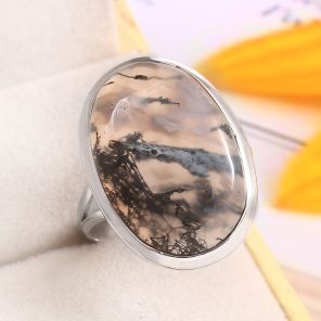 Moss Agate Size US 10 925 Sterling Silver Ring (REXT72-192)