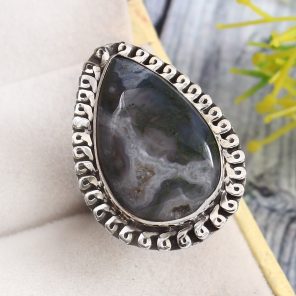 Moss Agate Size US 8 925 Sterling Silver Ring (REXT72-150)