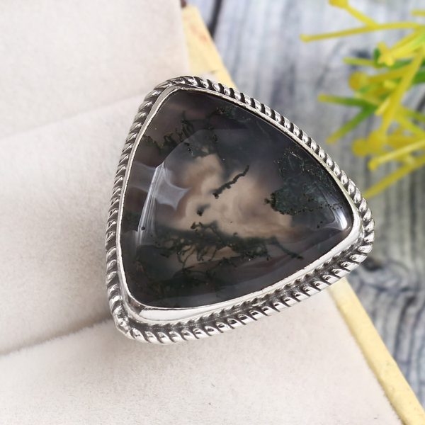 Moss Agate Size US 9 925 Sterling Silver Ring (REXT72-156)
