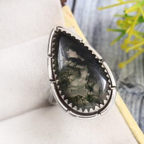 Moss Agate Size US 8 925 Sterling Silver Ring (REXT72-114)