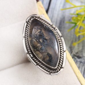 Moss Agate Size US 7 925 Sterling Silver Ring (REXT72-113)