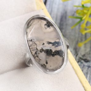 Moss Agate Size US 6 925 Sterling Silver Ring (REXT72-212)