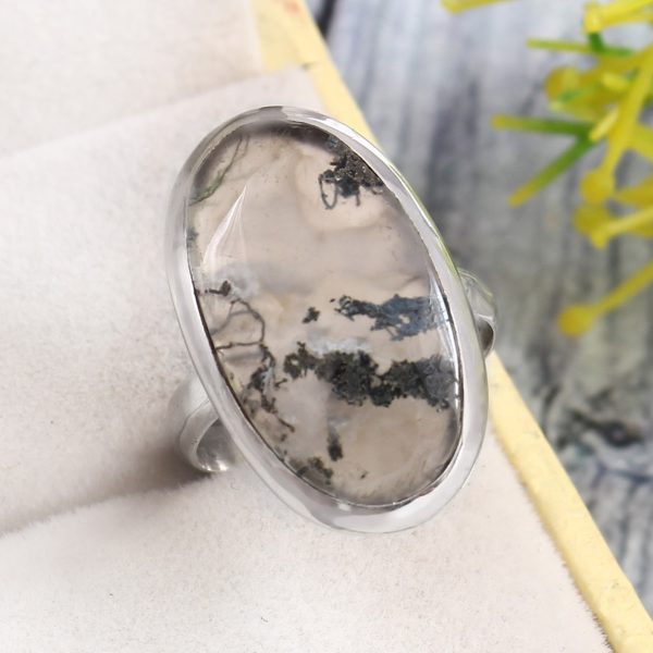 Moss Agate Size US 6 925 Sterling Silver Ring (REXT72-212)