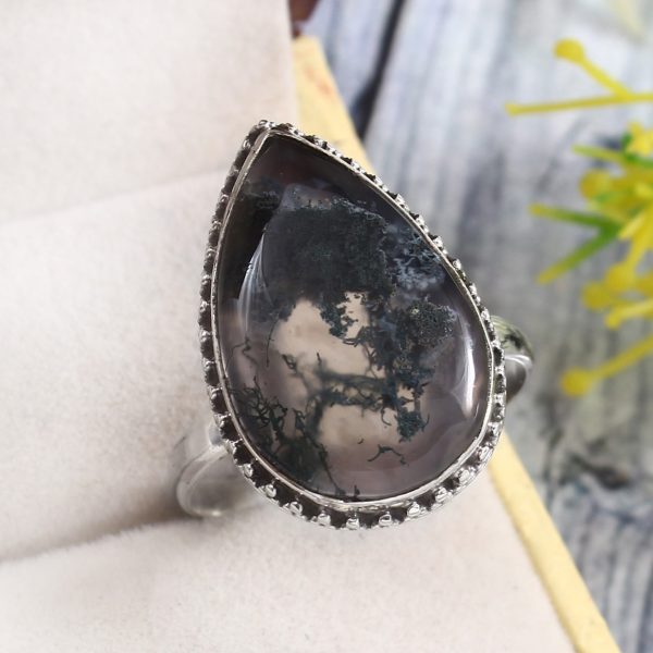 Moss Agate Size US 12 925 Sterling Silver Ring (REXT72-179)