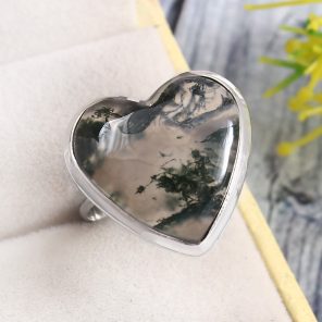 Moss Agate Size US 8 925 Sterling Silver Ring (REXT72-201)