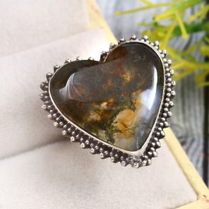 Moss Agate Size US 8 925 Sterling Silver Ring (REXT72-151)