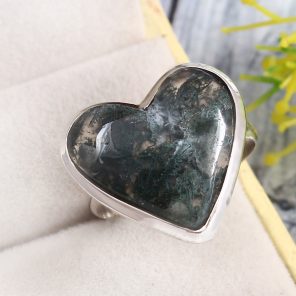 Moss Agate Size US 12 925 Sterling Silver Ring (REXT72-182)