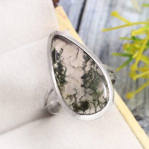Moss Agate Size US 8 925 Sterling Silver Ring (REXT72-202)