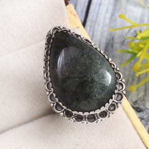 Moss Agate Size US 9 925 Sterling Silver Ring (REXT72-159)