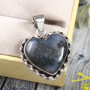 Moss Agate 1.2" 925 Sterling Silver Pendant (REXT72-219)