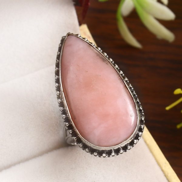 Pink Opal Size US 9 925 Sterling Silver Ring (REXT73-116)