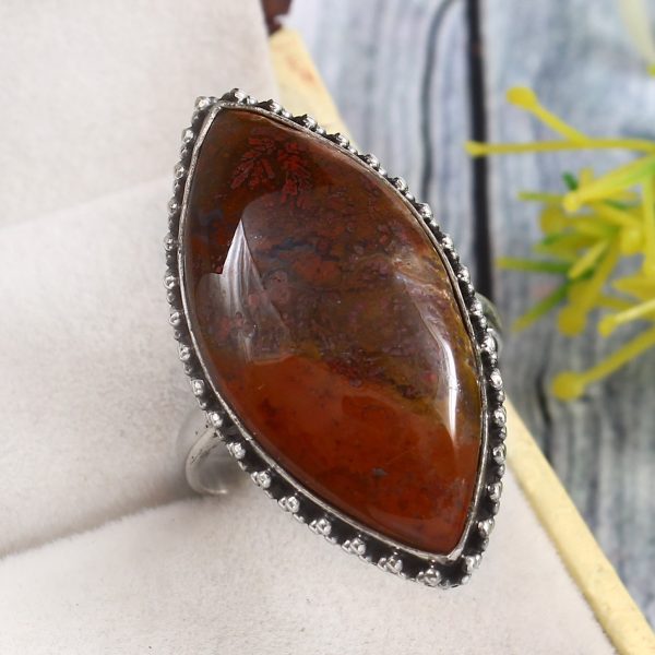 Moroccan Seam Agate Size US 10 925 Sterling Silver Ring (REXT3-89)