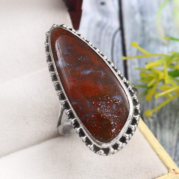 Moroccan Seam Agate Size US 12 925 Sterling Silver Ring (REXT3-102)