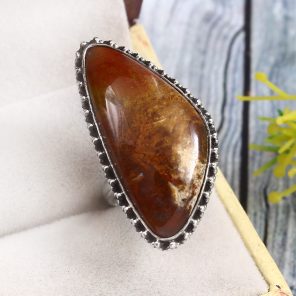 Moroccan  Seam Agate Size US 5 925 Sterling Silver Ring (REXT3-69)