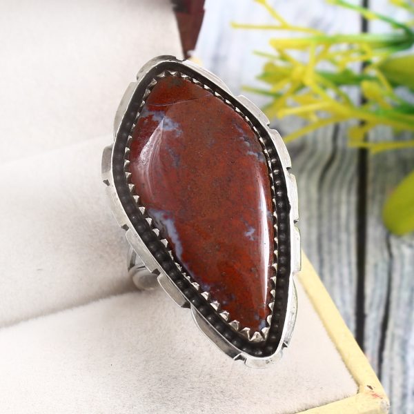 Moroccan Seam Agate Size US 9 925 Sterling Silver Ring (REXT3-109)