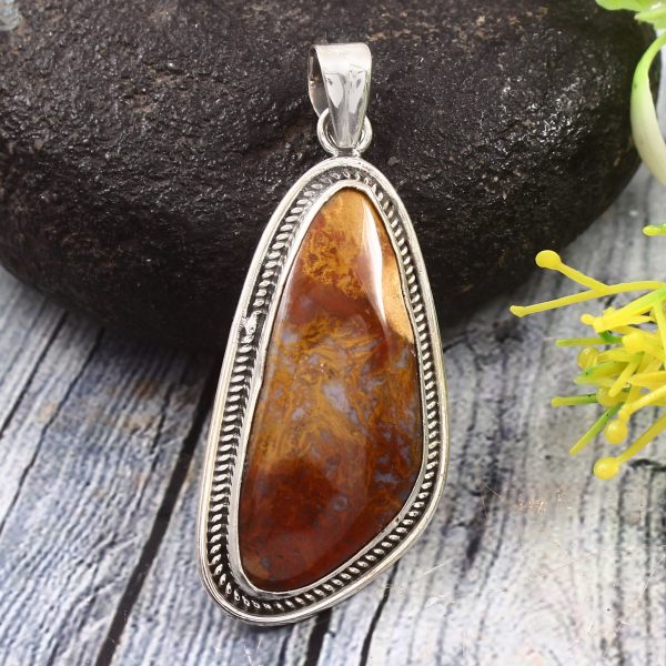 Moroccan Seam Agate 1.5" 925 Sterling Silver Pendant (REXT3-142)