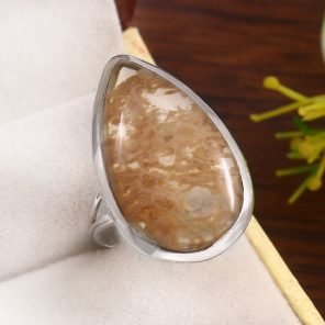Yellow Moss Agate Size US 10 925 Sterling Silver Ring (RS22-150)