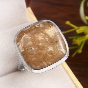 Yellow Moss Agate Size US 12 925 Sterling Silver Ring (RS22-147)