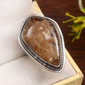 Yellow Moss Agate Size US 8 925 Sterling Silver Ring (RS22-126)