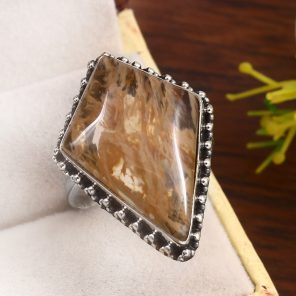 Yellow Moss Agate Size US 12 925 Sterling Silver Ring (RS22-113)