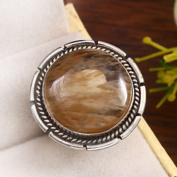 Yellow Moss Agate Size US 8 925 Sterling Silver Ring (RS22-105)